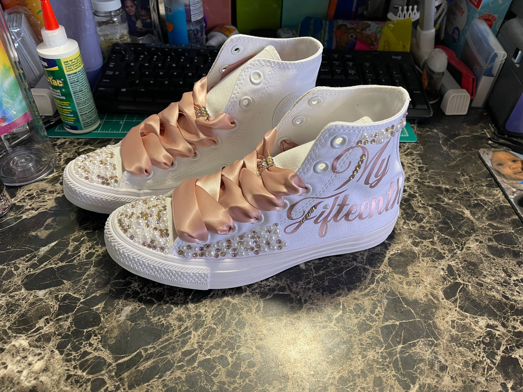 🎉Custom Pearl & Rhinestone Shoes🎉