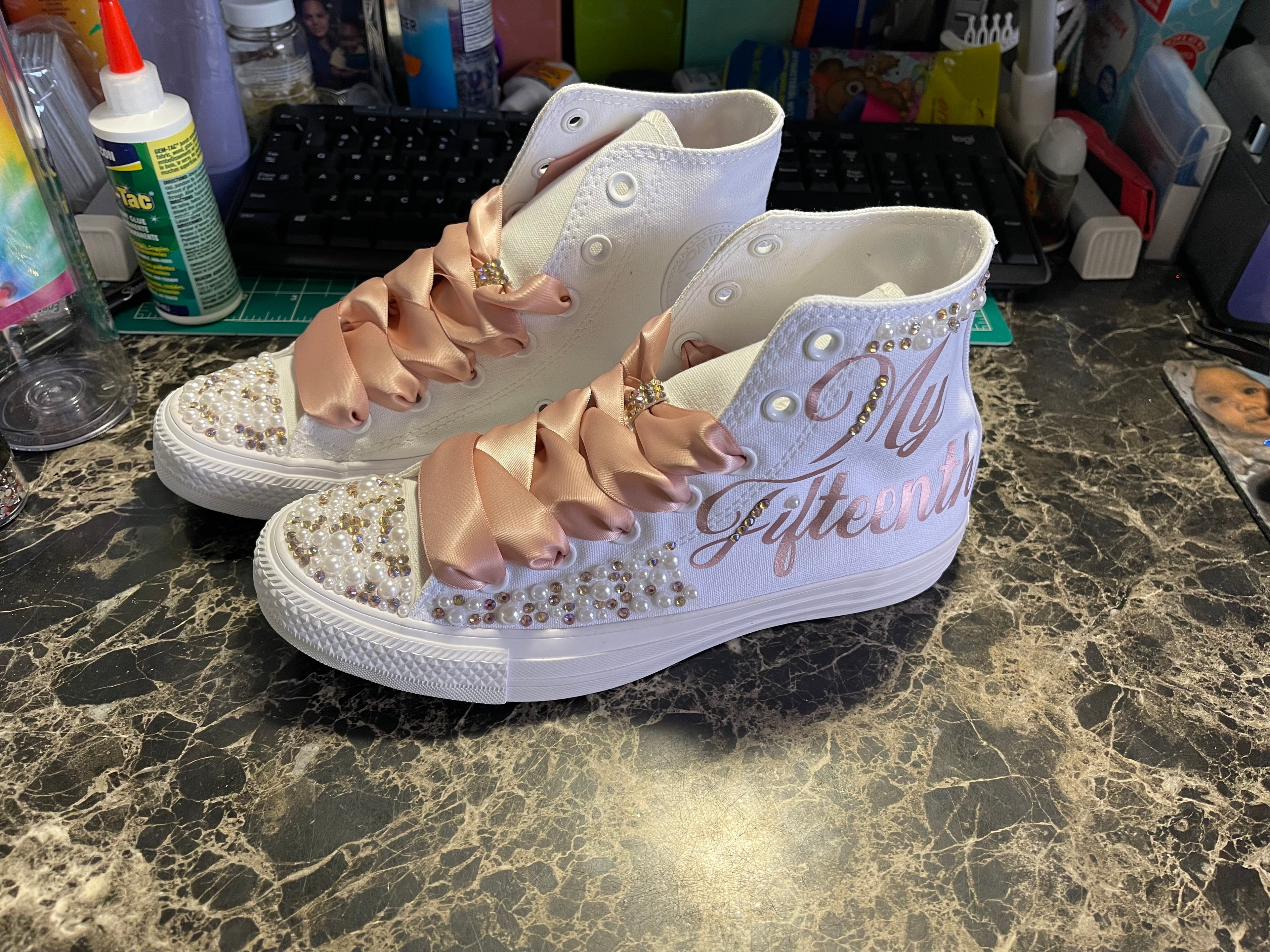 🎉Custom Pearl & Rhinestone Shoes🎉